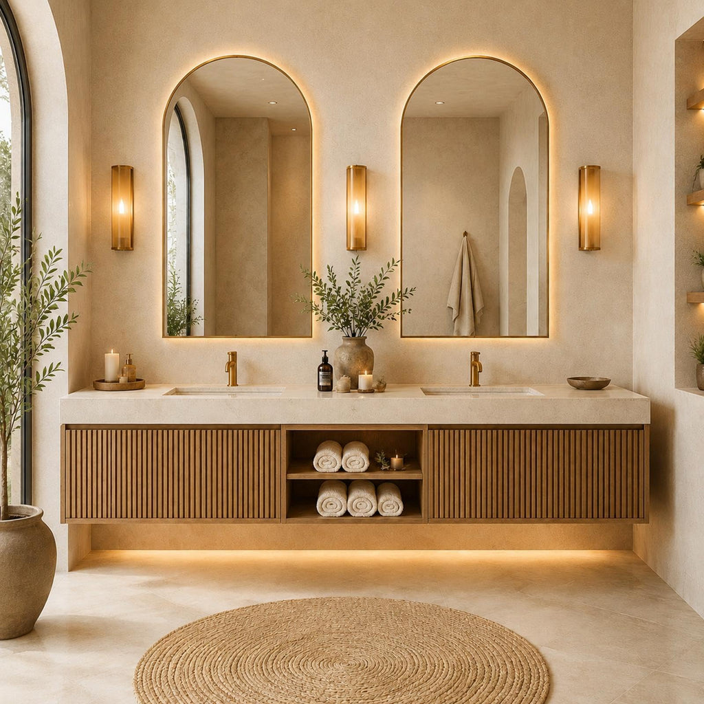 96 in Floating Double Bathroom Vanity with Sinks & LED Mirrors