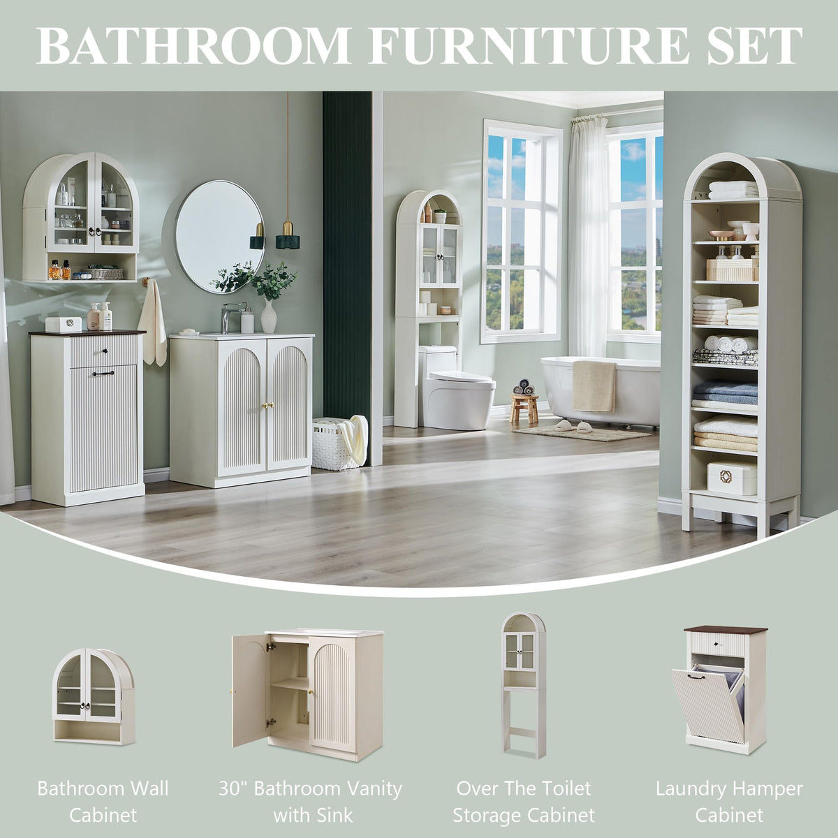 IFGET 30 Inch Bathroom Vanity with Sink, Arched Fluted Design, Natural Oak