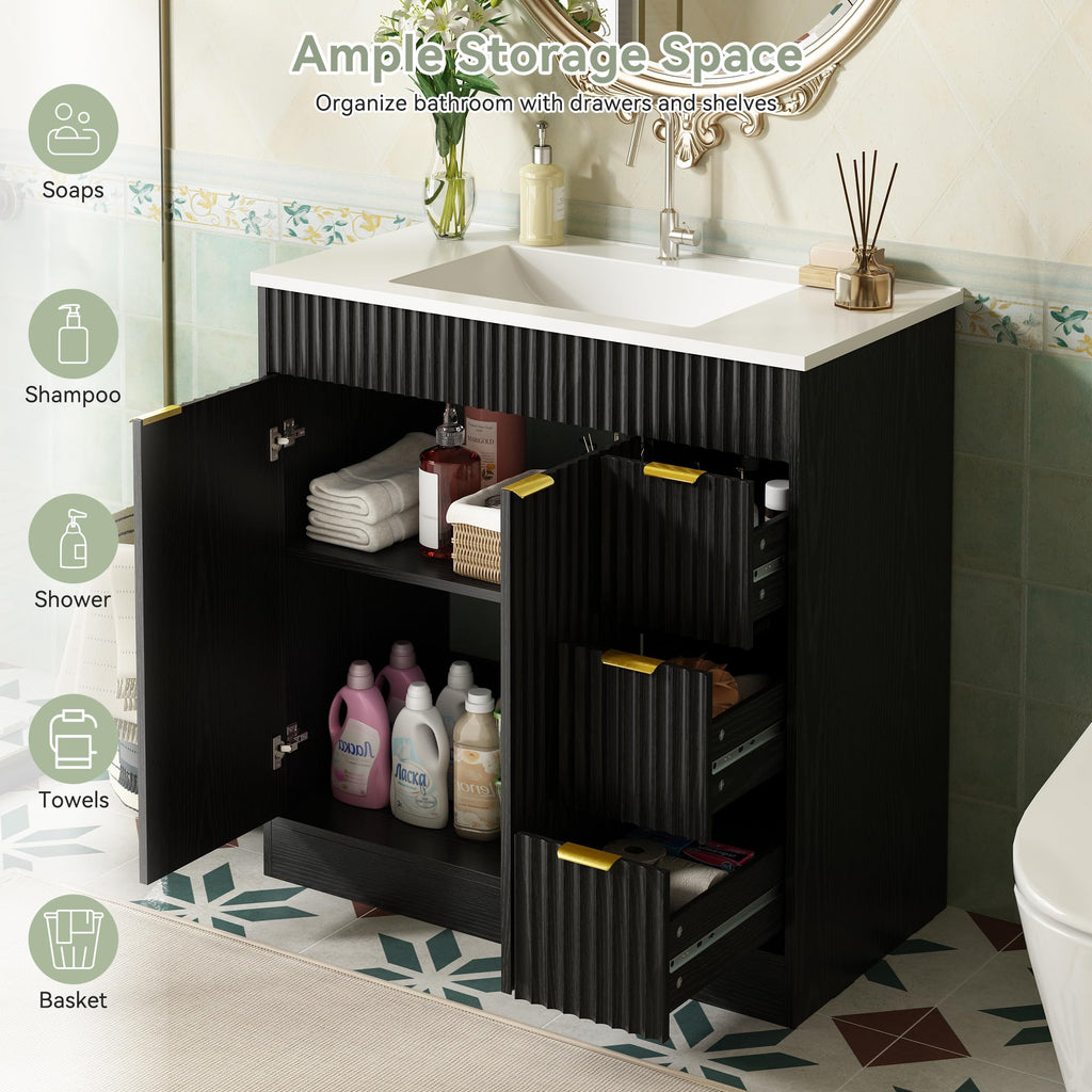 36" Bathroom Vanity with Sink Modern Oak