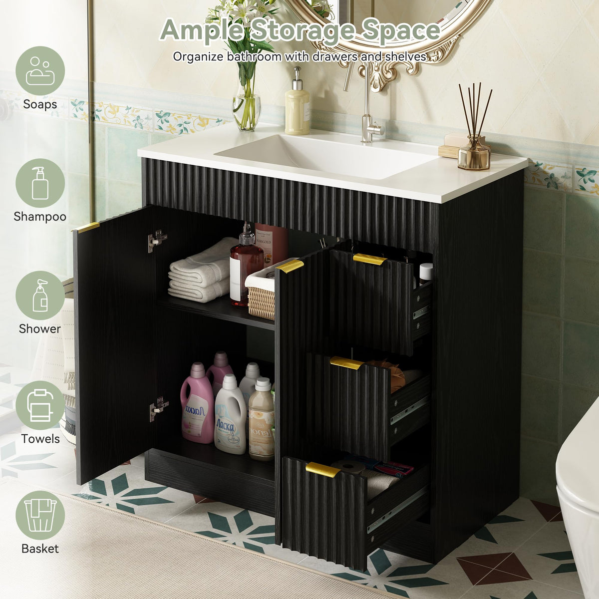 36" Bathroom Vanity with Sink Modern Oak