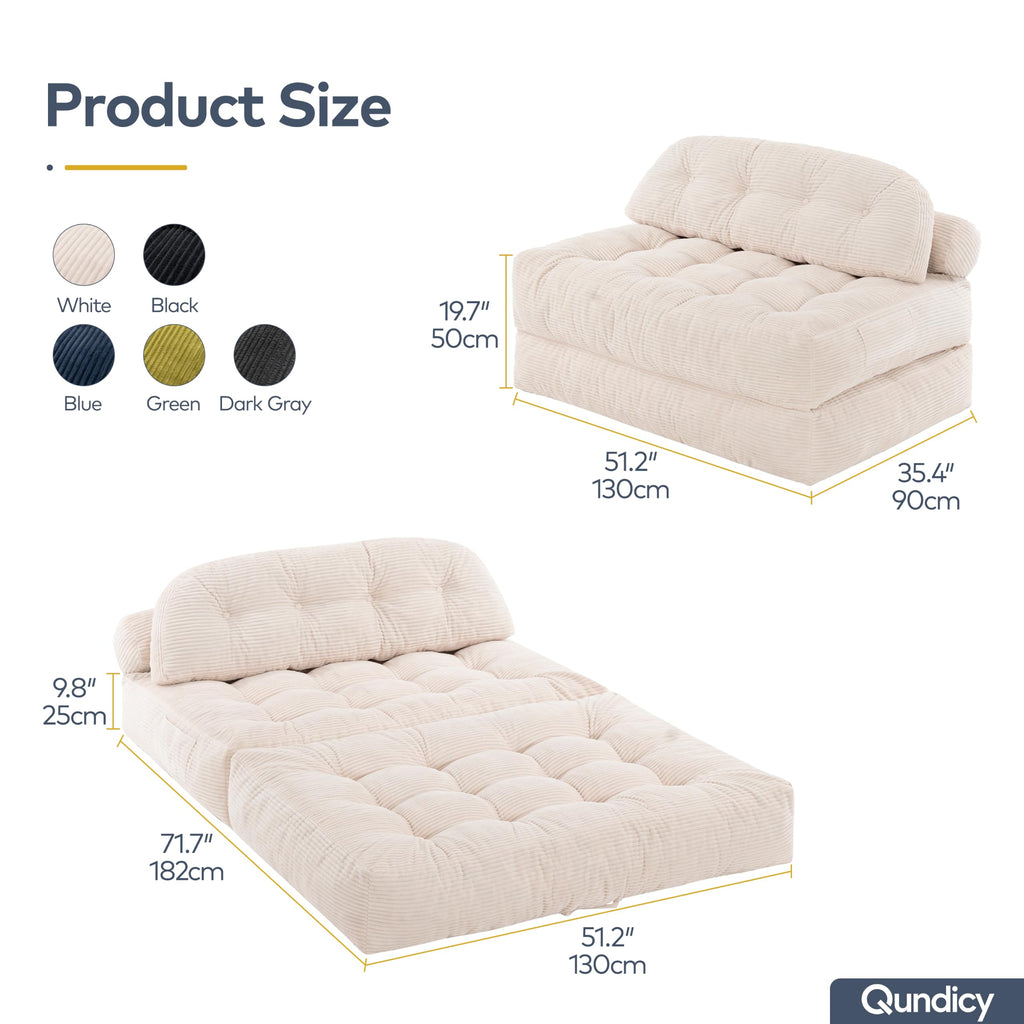 Convertible Corduroy Floor Sofa, 3-in-1 Folding Lazy Sofa Bed with Adjustable Backrest, Soft Bean Bag Chair Lounger for Living Room, Bedroom, Guest Room, Oversized Sleeper Chair