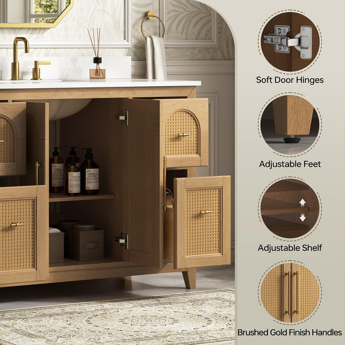 60 Inch Bathroom Vanity with Double Sink Combo, Greige