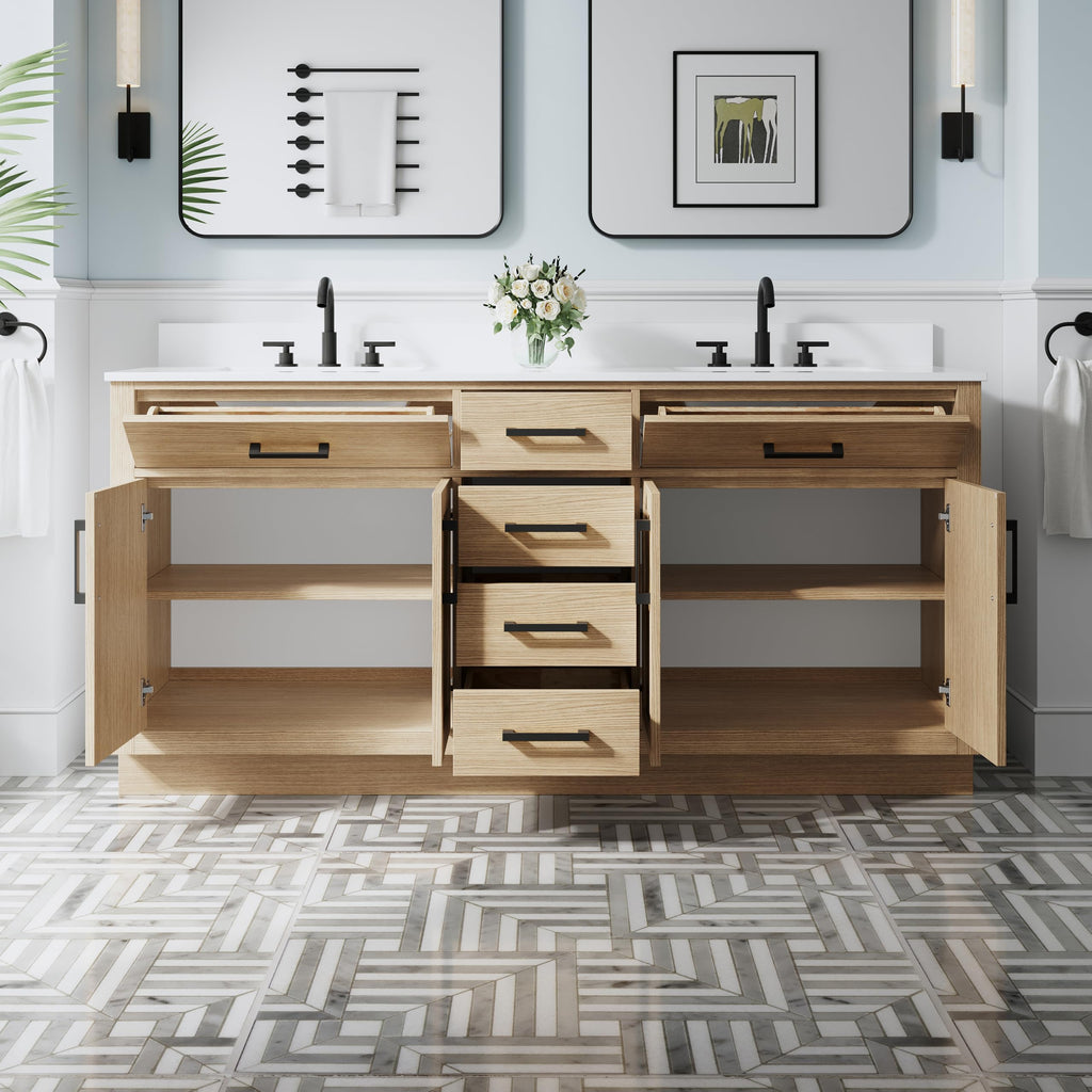 WELLFOR 36-Inch Bathroom Vanity with Sink W/ 2 Doors & 4 Drawers & 1 Flip Drawer,Navy Blue Vanity W/Matte Black Handles