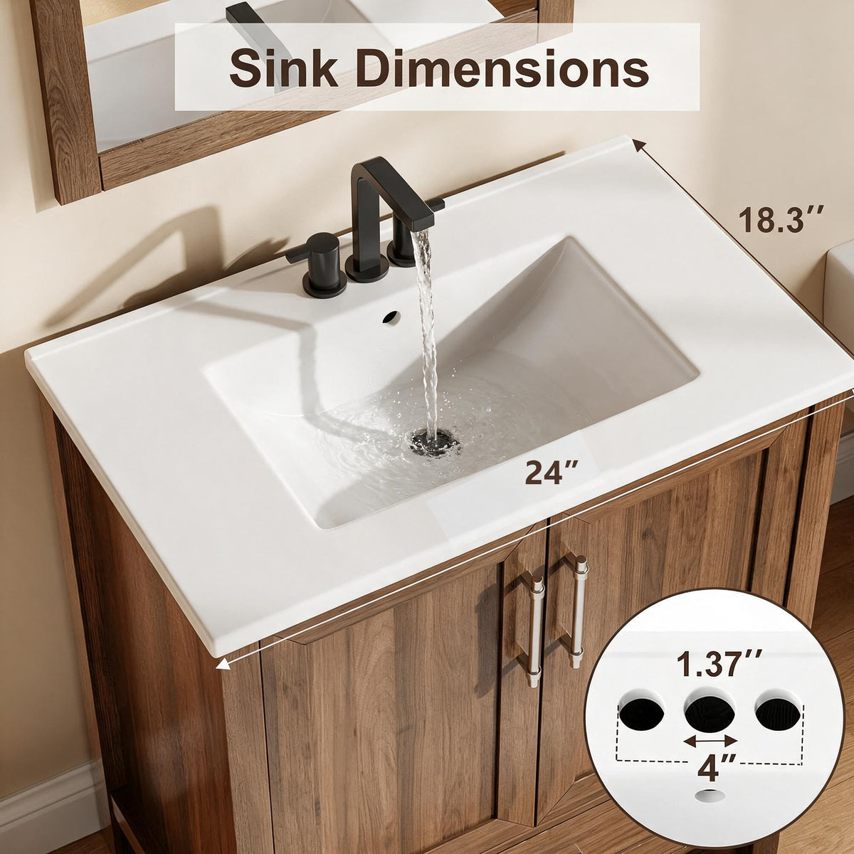 Garvee 24" Bathroom Vanity with Sink, Freestanding Bathroom Cabinet
