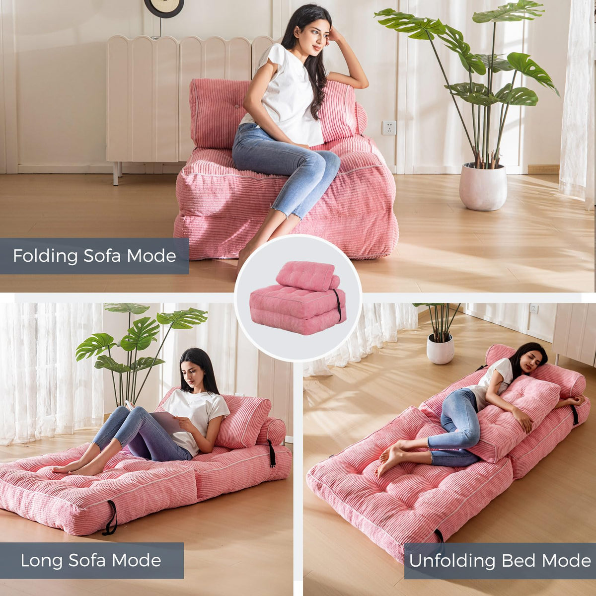 MAXYOYO Folding Sofa Bed, Convertible Chair Bed with Pillow