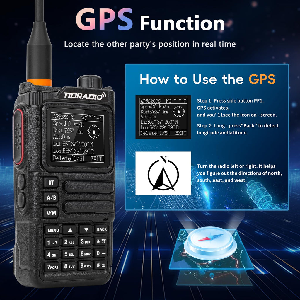 TIDRADIO TD-H9 10W GPS/APRS GMRS Handheld Radio, APP/Web Programming, Bluetoth, Noise Reduction, Repeater Capable, Spectrum Analysis, Compass, Air Band, NOAA, Long Range Walkie Talkies for Off-Roading