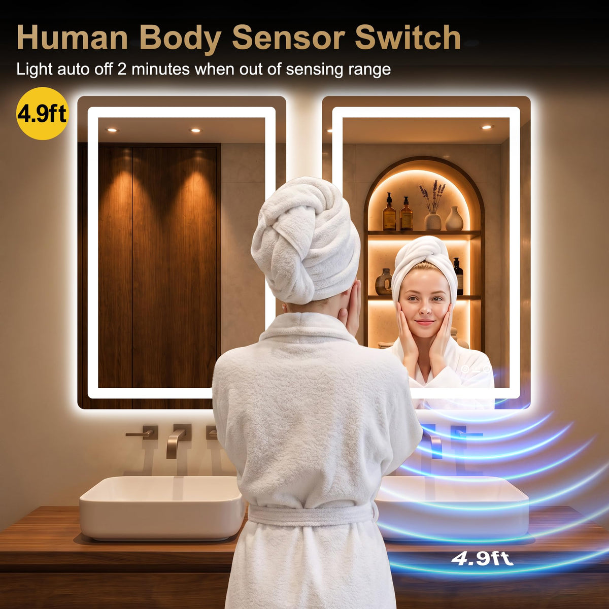 LED Bathroom Vanity Mirror with Lights, 30"x50", Motion Sensor Auto On/Off