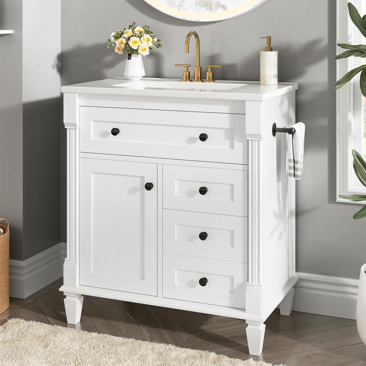 LIKIMIO 36 Inch Bathroom Vanity with Sink, Adjustable Solid Wood Legs