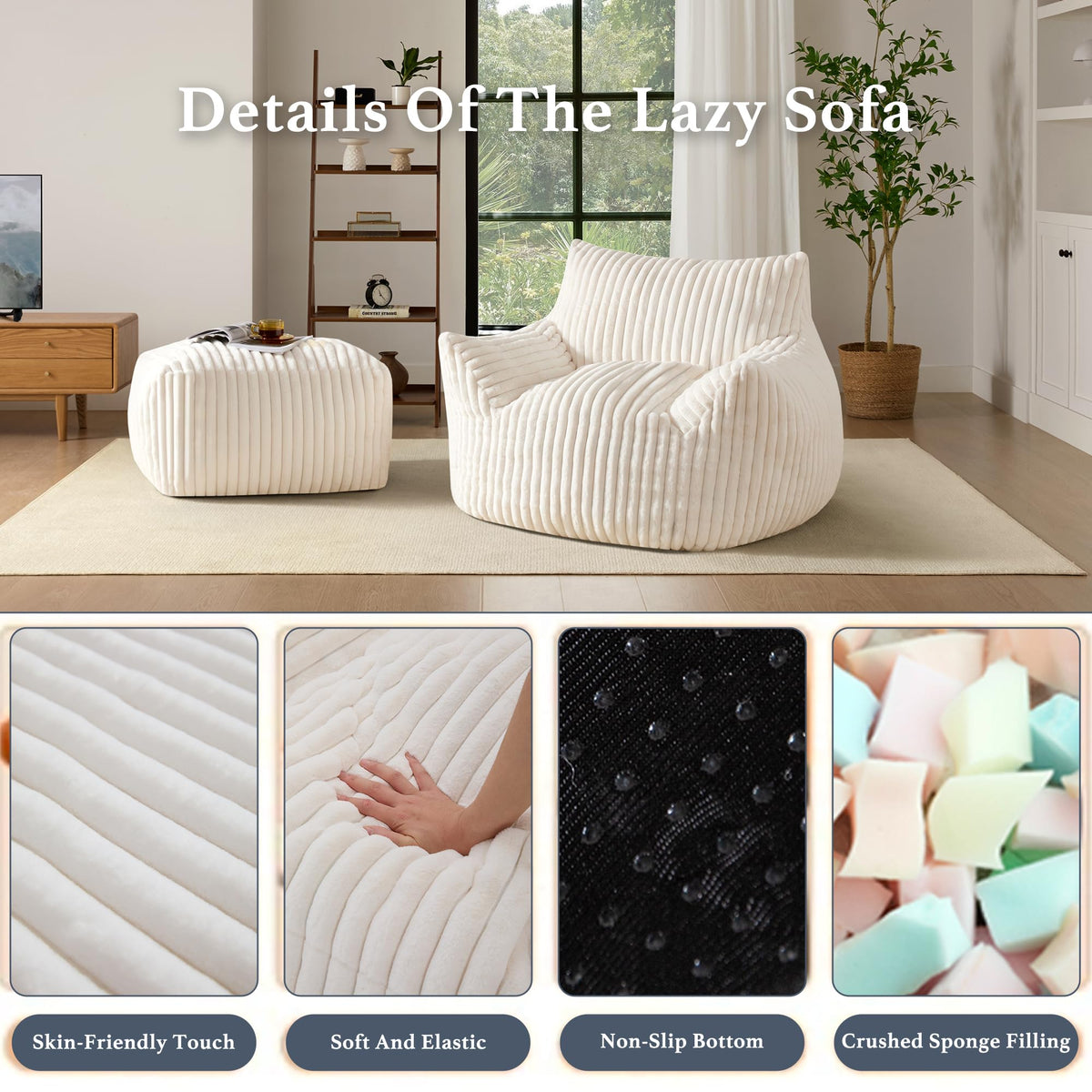 3-in-1 Giant Bean Bag Chair for Adults & Kids, Convertible Floor Sofa to Mattress, Memory Foam Beanbag Chair with Washable Cover, Multi Functional Lounge Couch for Bedroom, Living Room (Dark Grey)