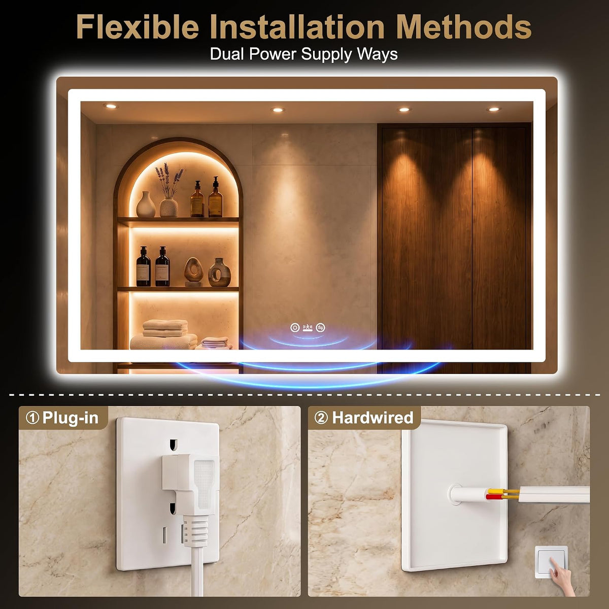 LED Bathroom Vanity Mirror with Lights, 30"x50", Motion Sensor Auto On/Off
