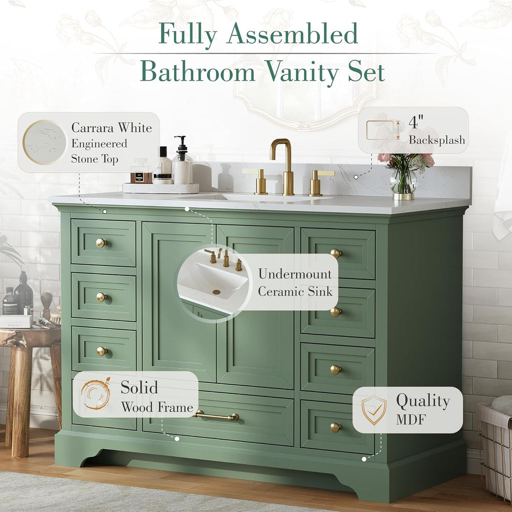 48 Inch Bathroom Vanity with Sink, Fully Assembled, Green