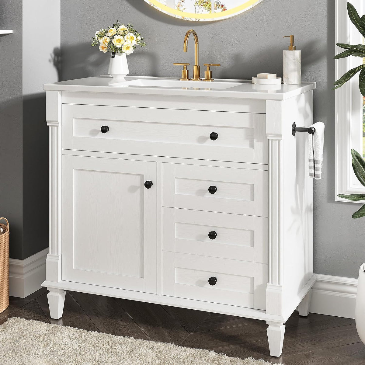 LIKIMIO 36 Inch Bathroom Vanity with Sink, Adjustable Solid Wood Legs