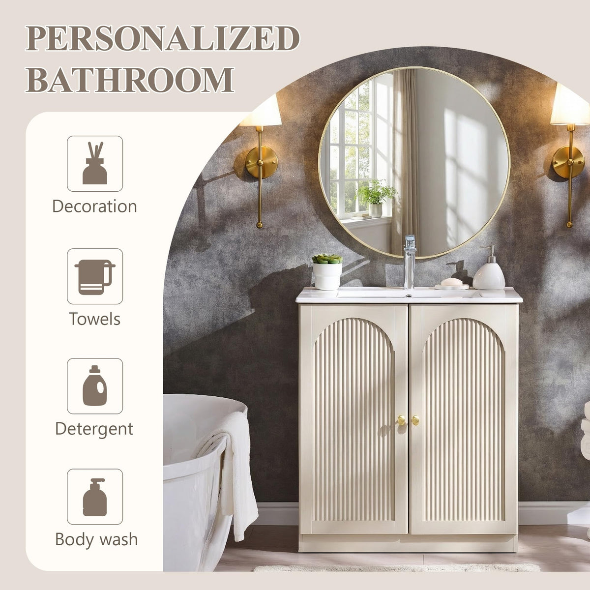 IFGET 30 Inch Bathroom Vanity with Sink, Arched Fluted Design, Natural Oak