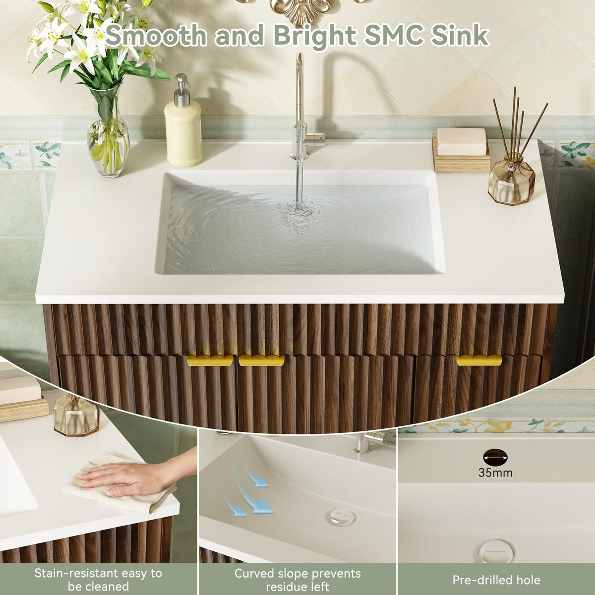 36" Bathroom Vanity with Sink Modern Oak