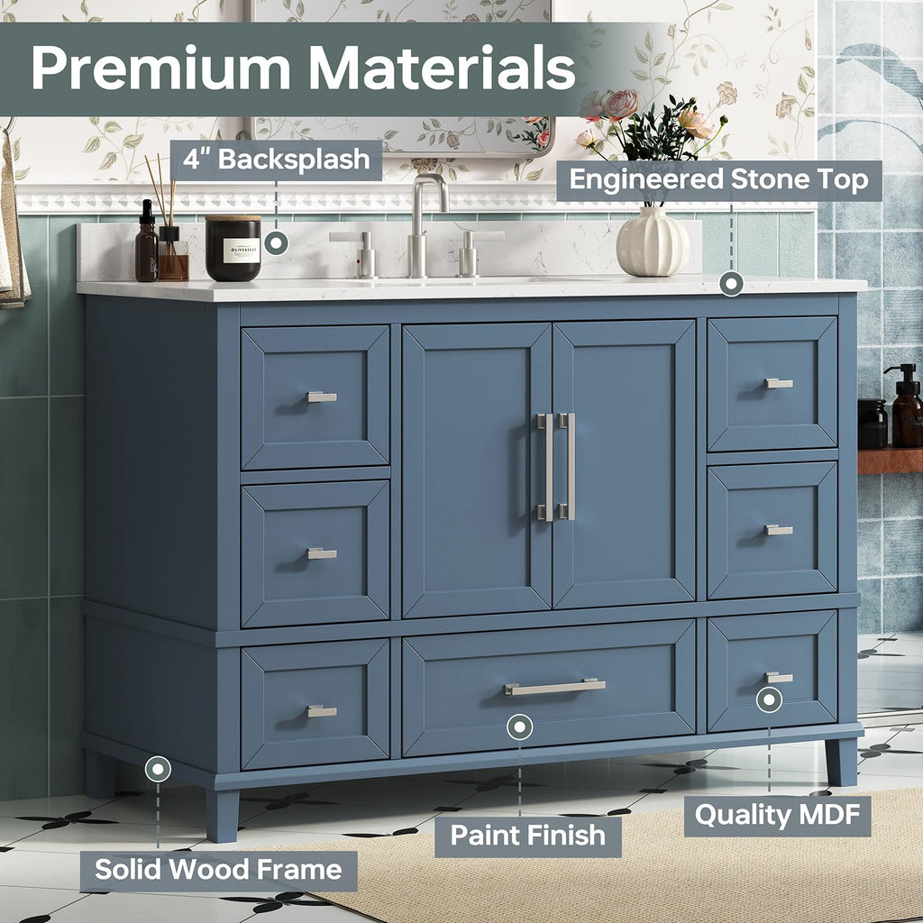 42 Inch Bathroom Vanity with Sink, Pre Assembled, White