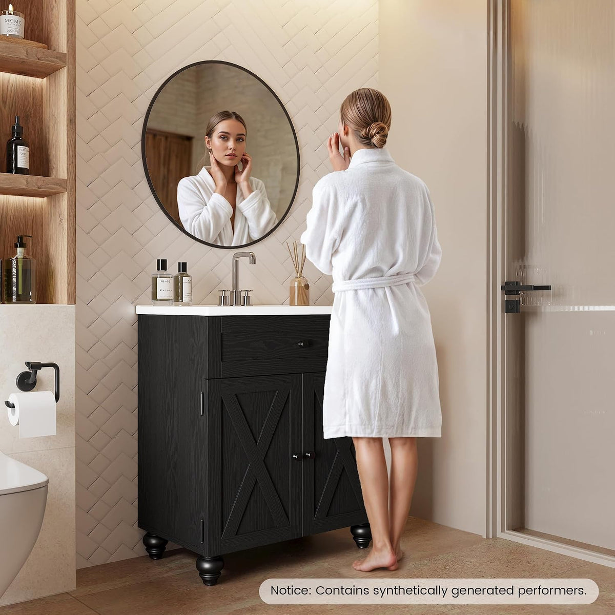 30 Inch Bathroom Vanity with Sink Easy-to-Install 30" Bathroom Vanity 2-Tier Large Storage Areas with Adjustable Shelves 4-Tier Storage Compartments Tip-out Drawer 2 Hooks Solid Wood Legs Black