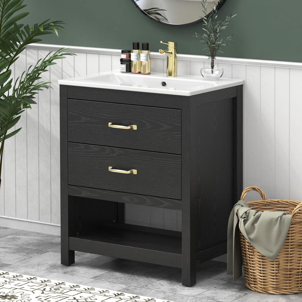 30" Bathroom Vanity with Sink, Sliding Barn Door & 3 Drawers