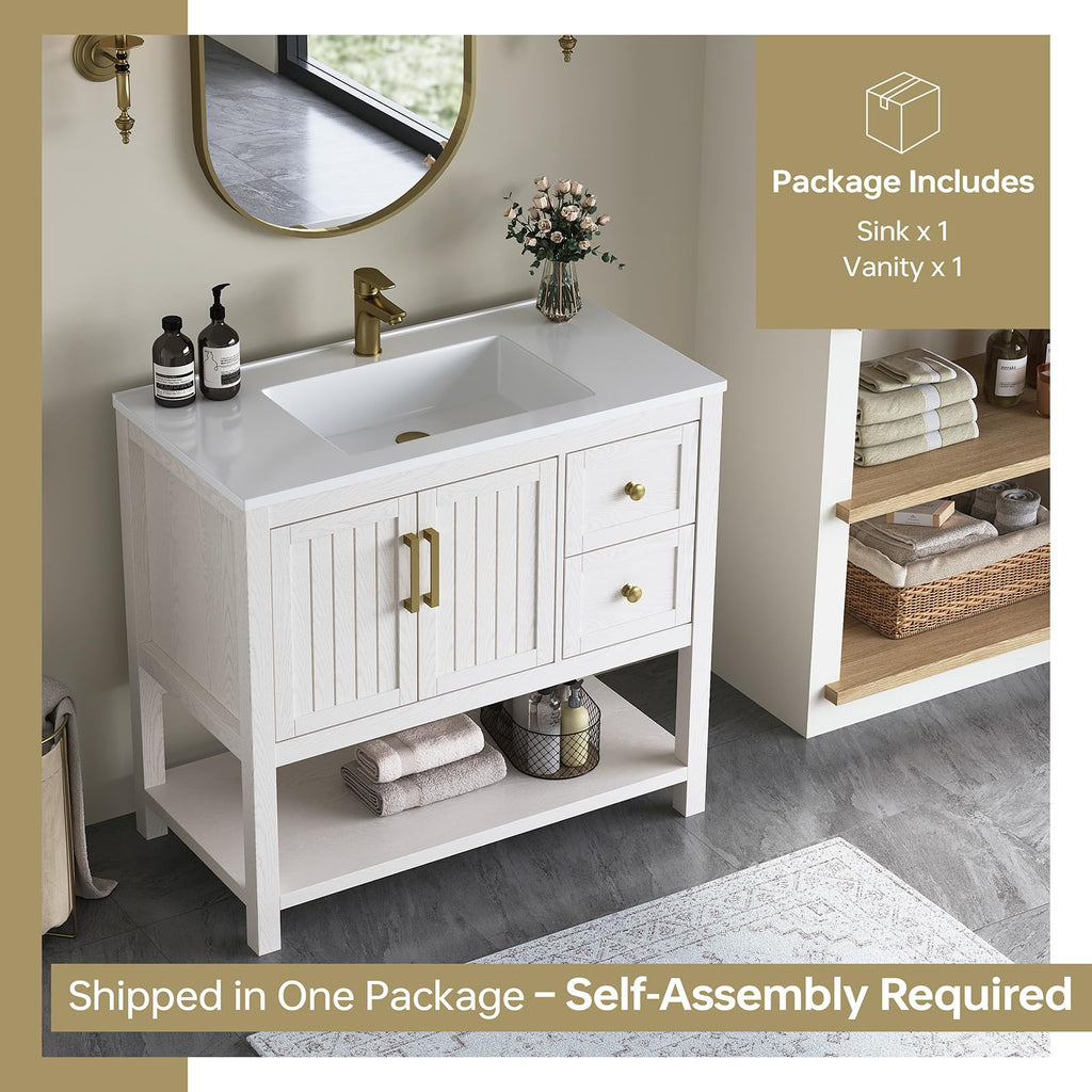 42 Inch Bathroom Vanity with Sink, Fully-Assembled, Walnut