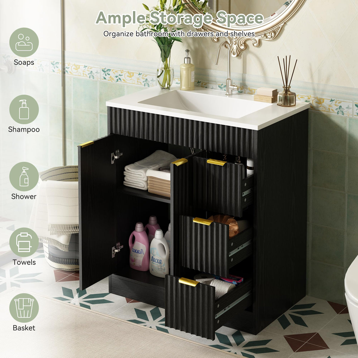 36" Bathroom Vanity with Sink Modern Oak
