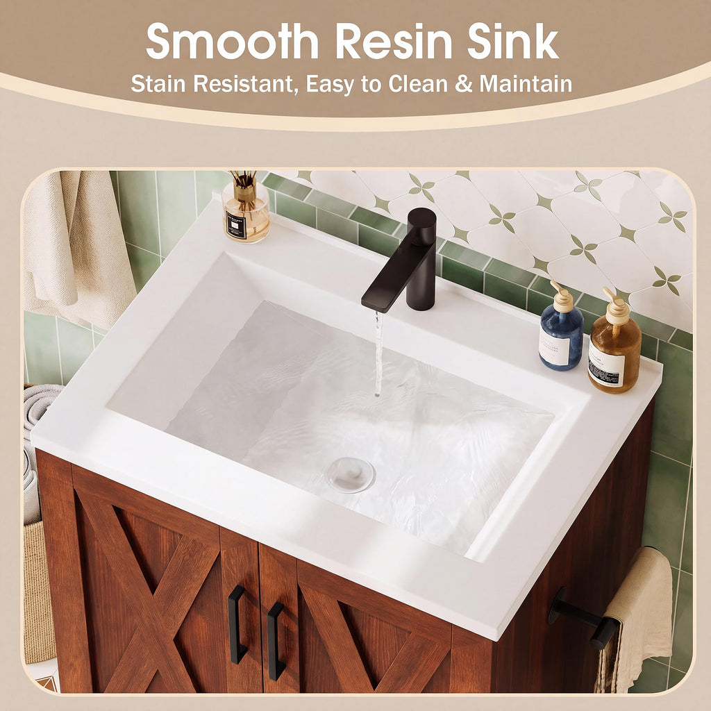 JUMMICO 24" Bathroom Vanity with Sink, Bathroom Storage Cabinet, White