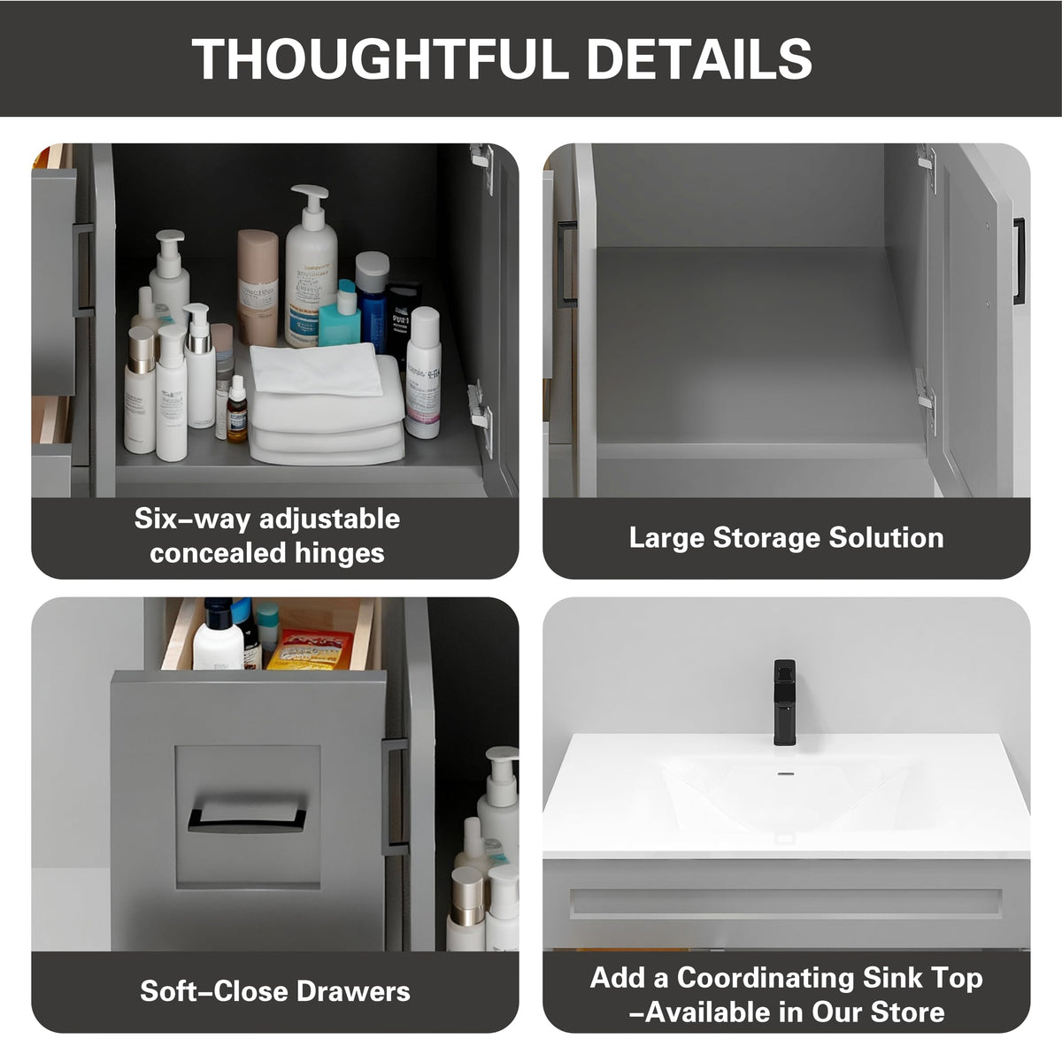 36" Maple Walnut Bathroom Vanity Base â Ready-to-Assemble Sink Cabinet with Drawers, Shaker Style Storage, Base Only, No Top or Sink