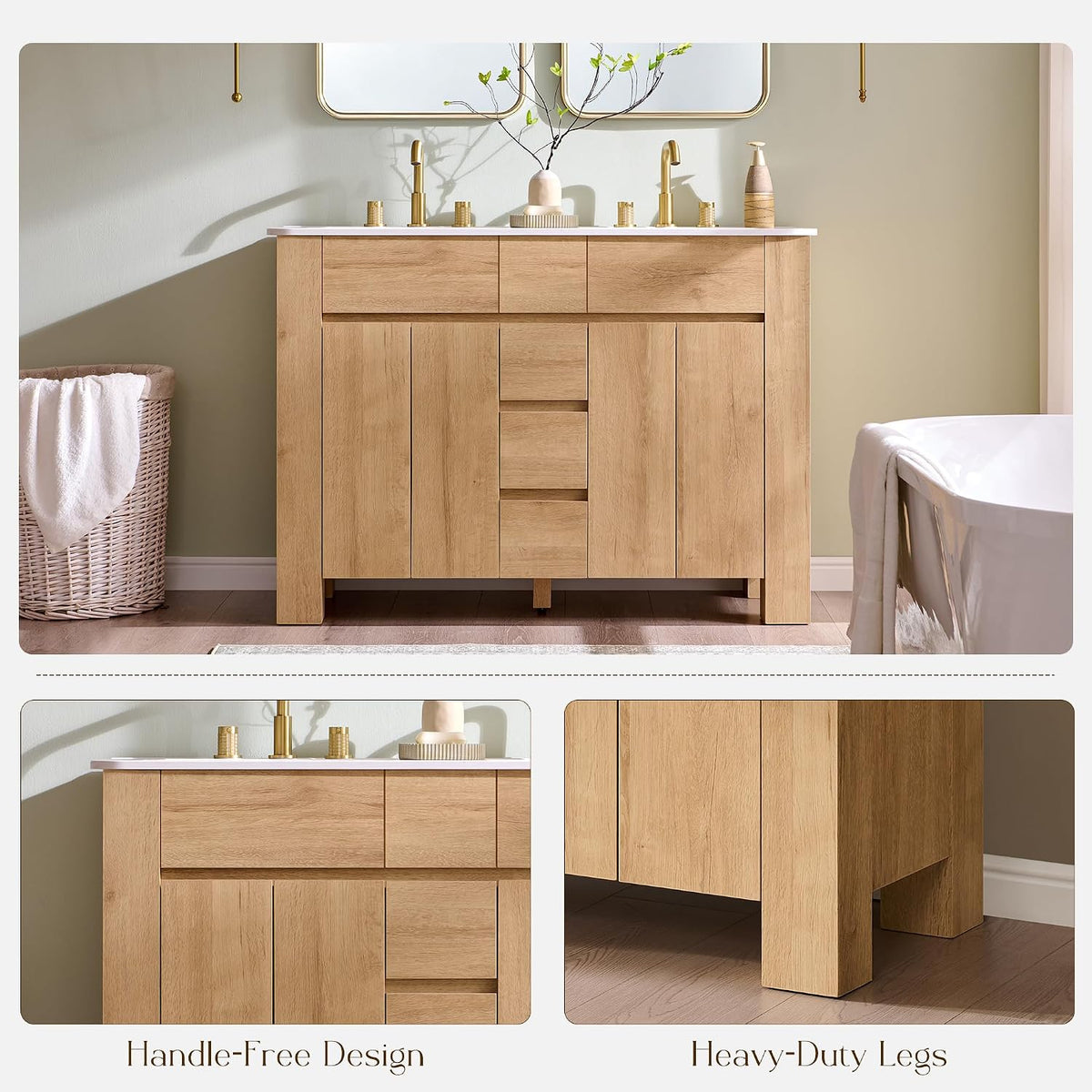 T4TREAM 47.6 Inch Modern Bathroom Vanity with Double Sink, Natural Oak