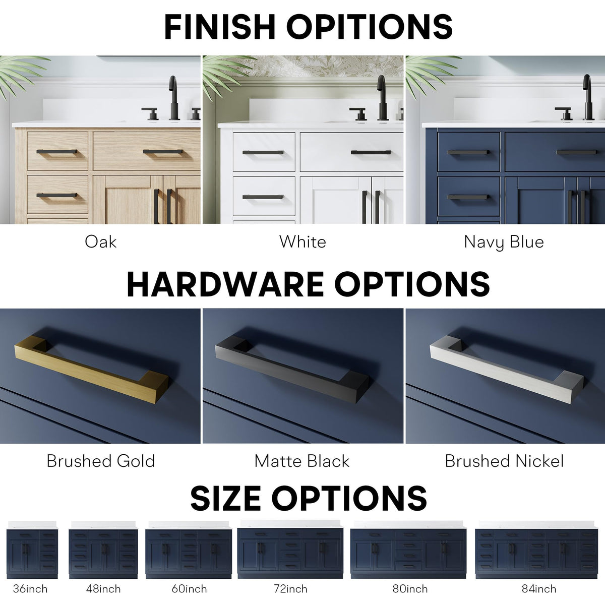WELLFOR 36-Inch Bathroom Vanity with Sink W/ 2 Doors & 4 Drawers & 1 Flip Drawer,Navy Blue Vanity W/Matte Black Handles