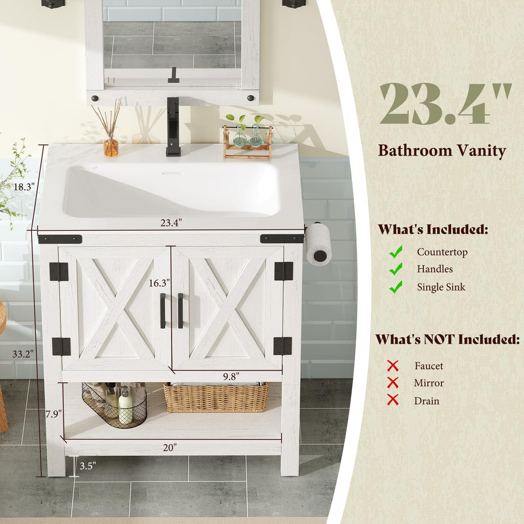 AMERLIFE 48" White Farmhouse Sink Bathroom Vanity, Solid White Top