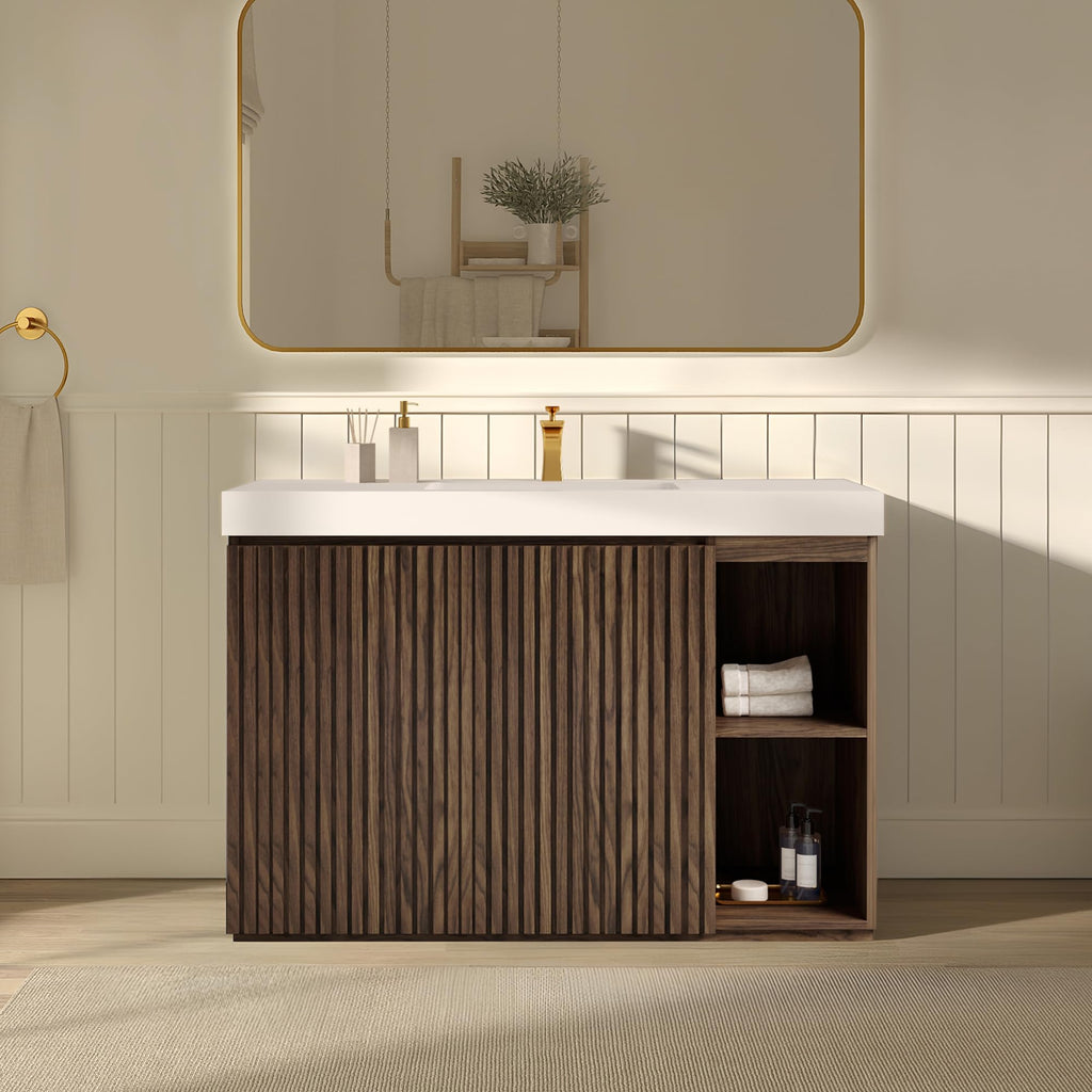 36â Modern Bathroom Vanity with Black Sink, Smoked Brown