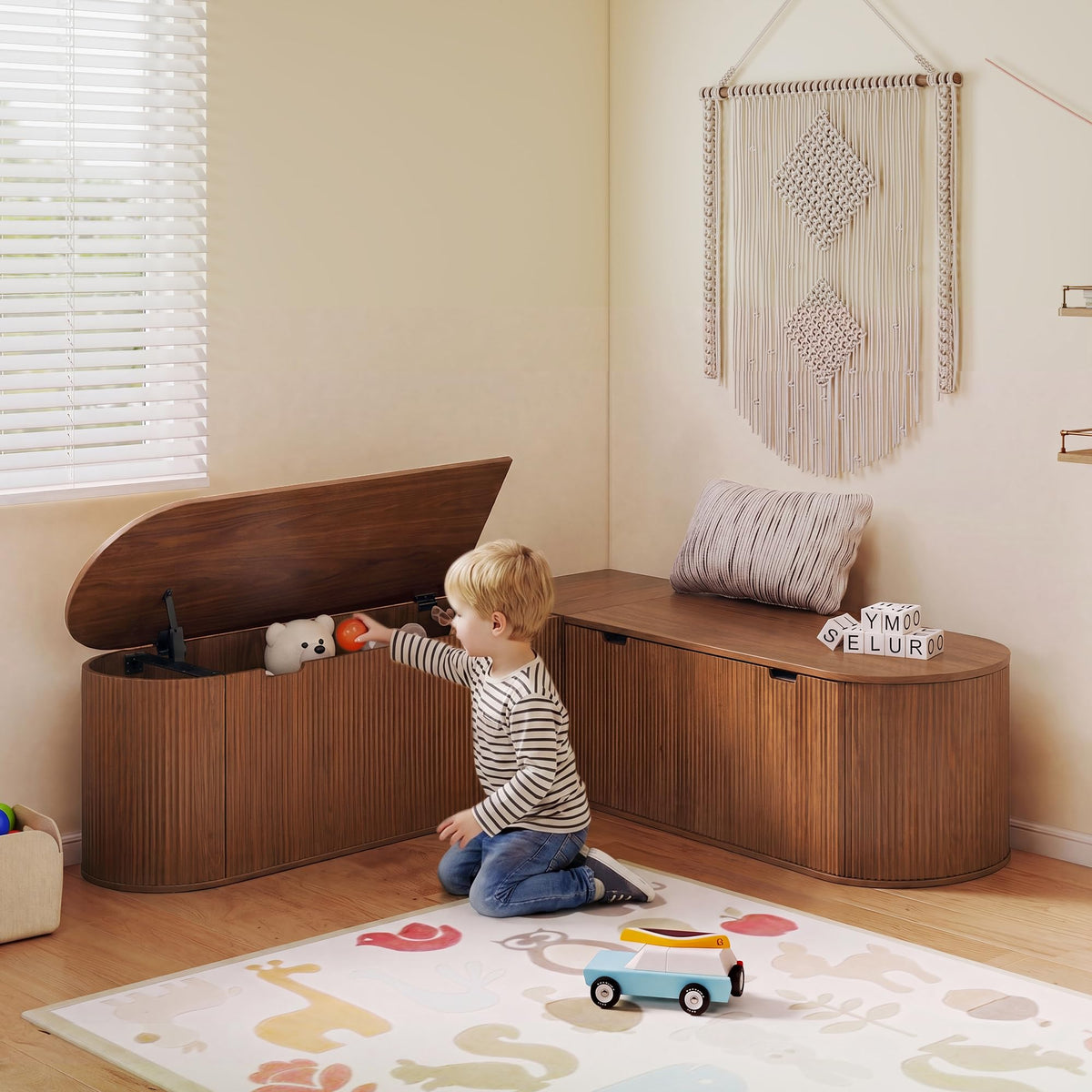 RARZOE 43.3" Fluted Storage Chest, Oval Storage Bench with 4 Wheels,(Green)