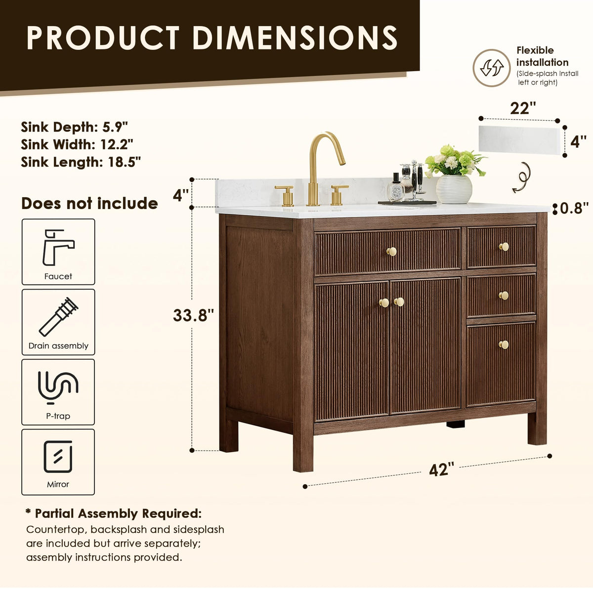 48 Inch Bathroom Vanity with Sink Modern Single Vanities with Countertop