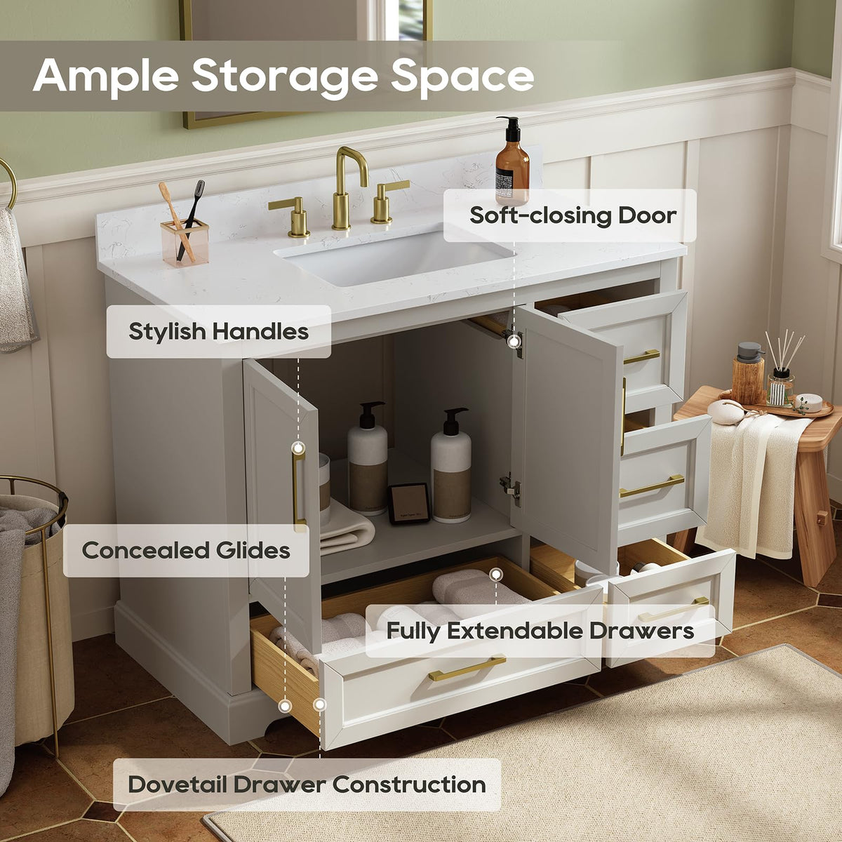 48 inch Bathroom Vanity with Sink, Green