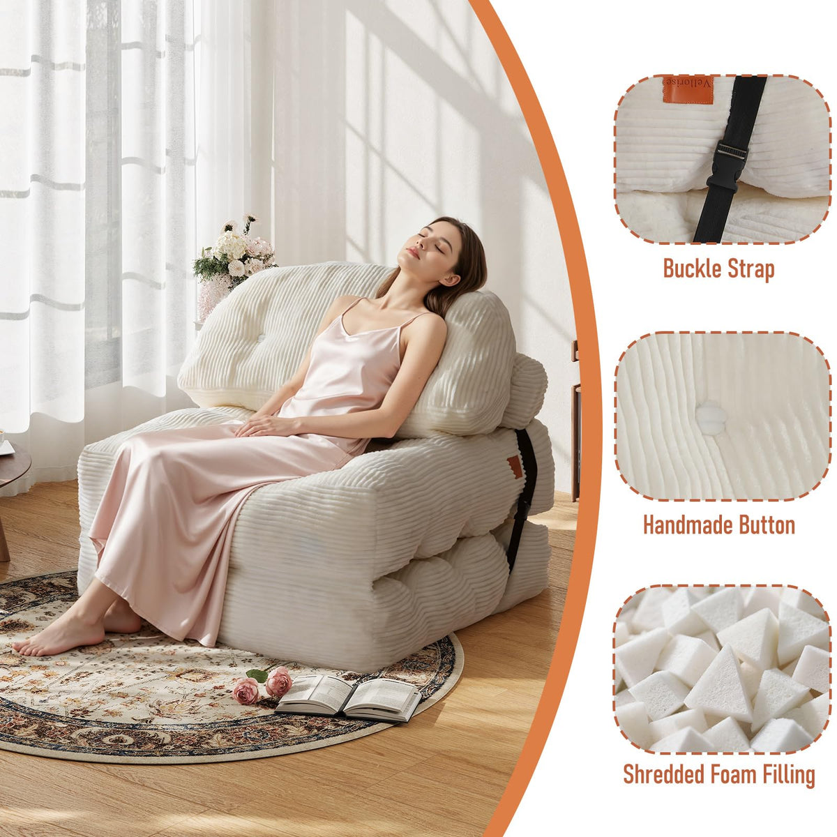 Folding Sofa Bed, Convertible Sleeper Chair with Back Support and Pillow