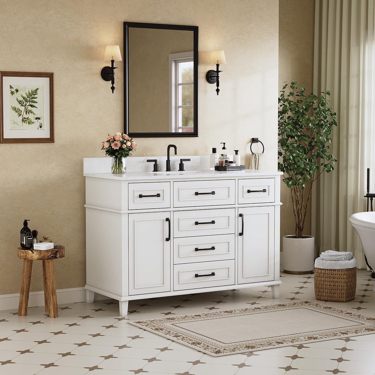 60 Inch Bathroom Vanity with Sink, Fully Assembled, Green
