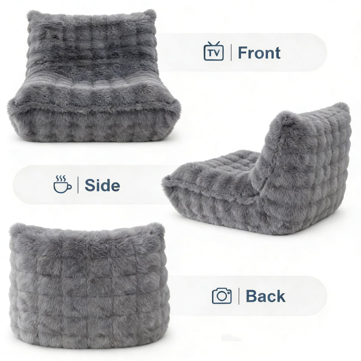 Memory Foam Bean Bag Chairs with Filler Faux (Dark Grey)