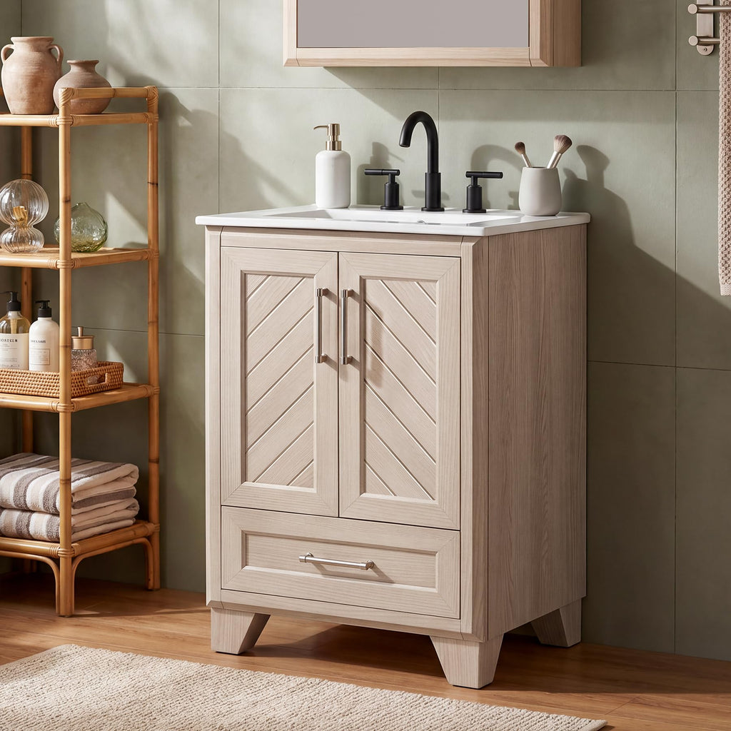 Tribesigns 30 Inch Bathroom Vanity with Sink, Water-Resistant Door, Walnut