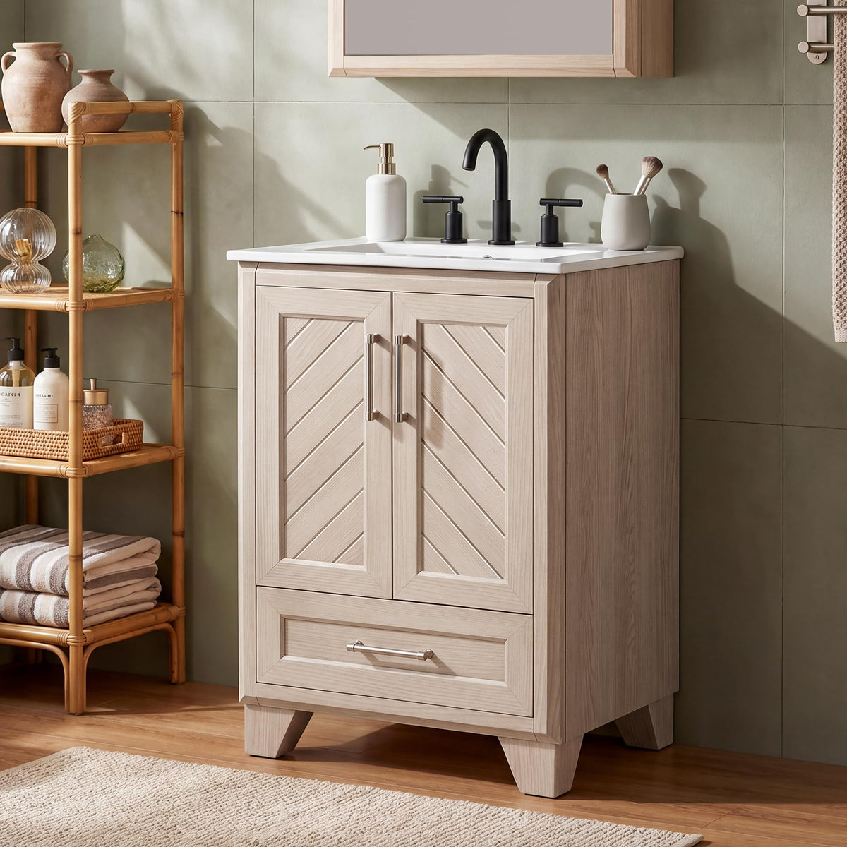 Tribesigns 30 Inch Bathroom Vanity with Sink, Water-Resistant Door, Walnut