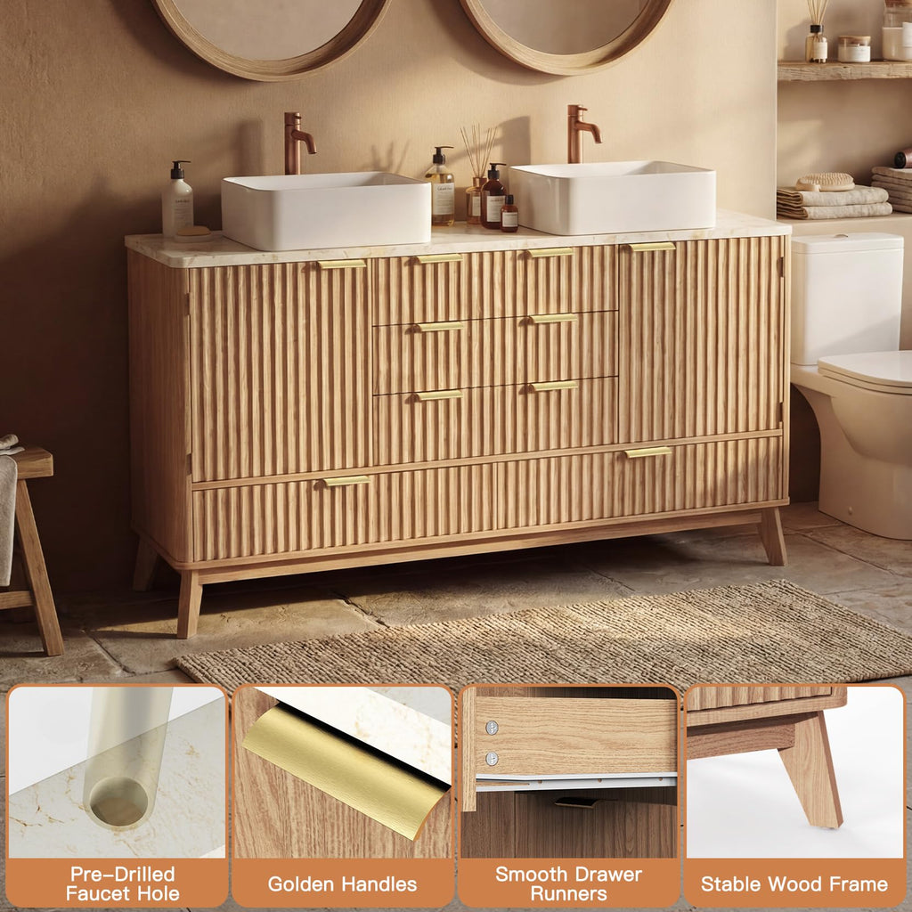 Concho 31'' Fluted Bathroom Vanity with Ceramic Sink Natural Oak