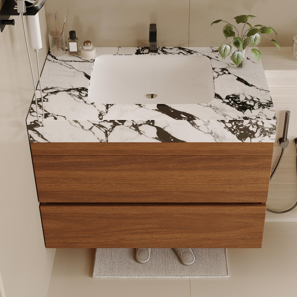 Glintee 40" Floating Bathroom Vanity & Sintered Stone Top, Black