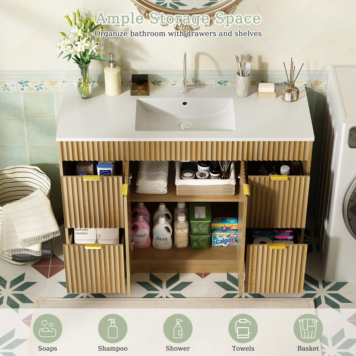 36" Bathroom Vanity with Sink Modern Oak