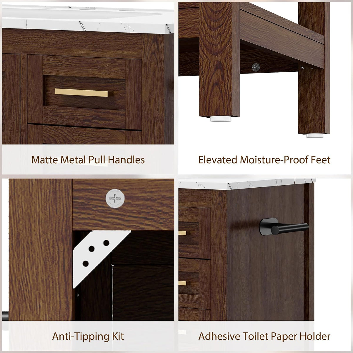 36 Inch Bathroom Vanity with Sink, Saw Cut Brown