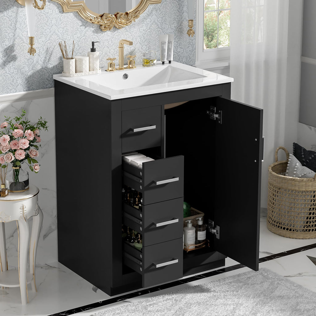 30 Inch Green Bathroom Vanity with Sink & Gold Handles,Light Luxury