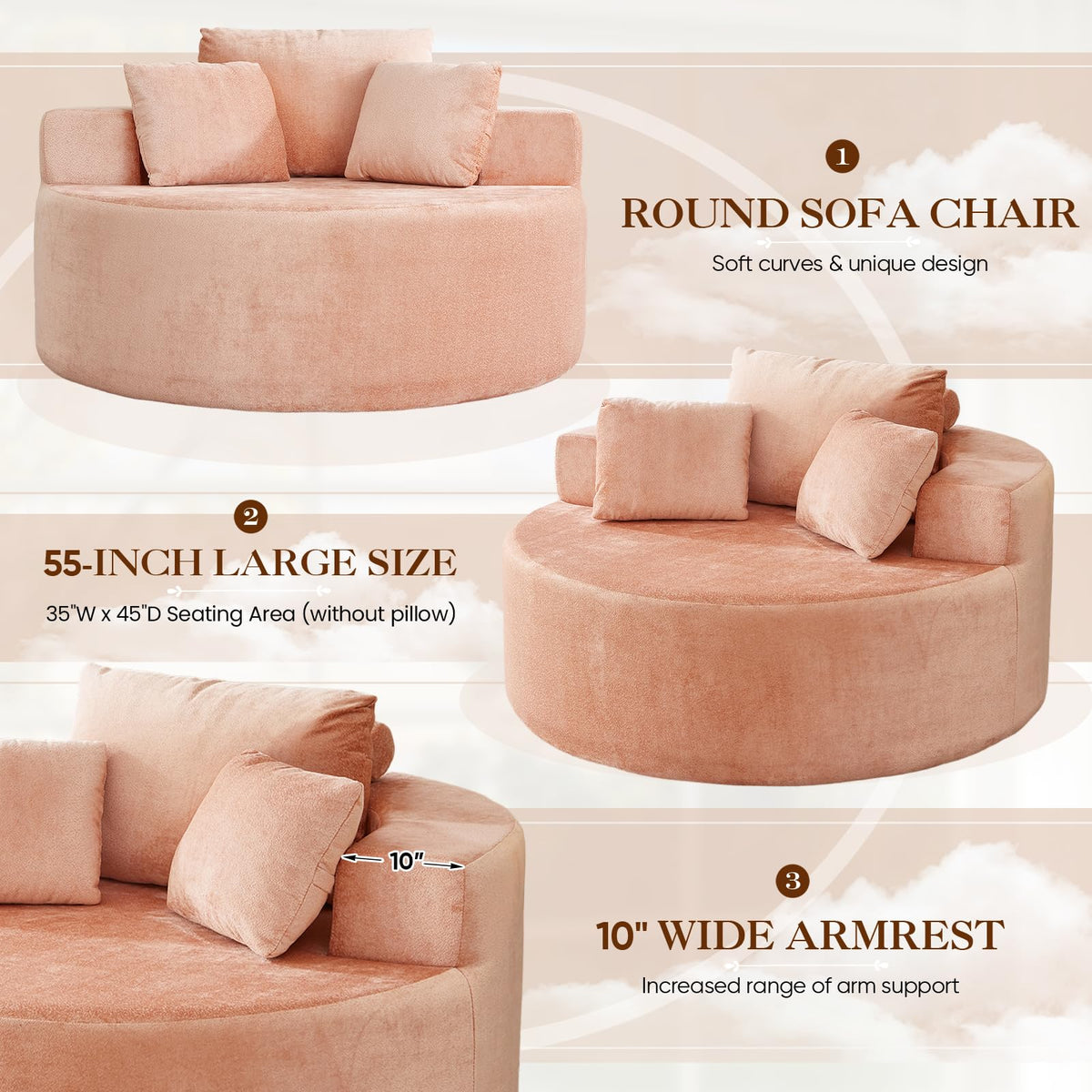 Oversized Round Chaise Longue Chair Indoor, Modern 55-inch Upholstered Corduroy Deep Seat Circle Single Cloud Lounge Floor Sofa Chair for Living Room, Bedroom Apartment, Beige