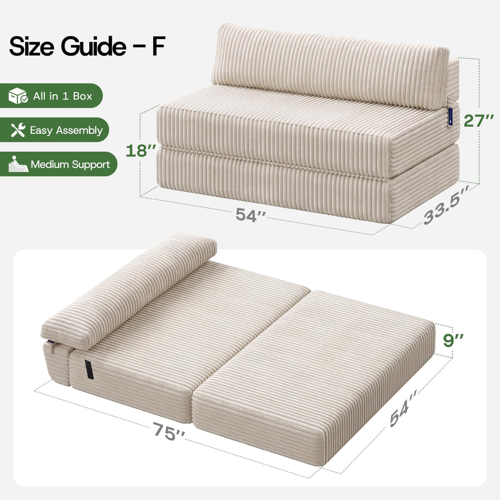 Folding Sofa Bed Convertible 4 in 1 Sleeper Chair Gray Single