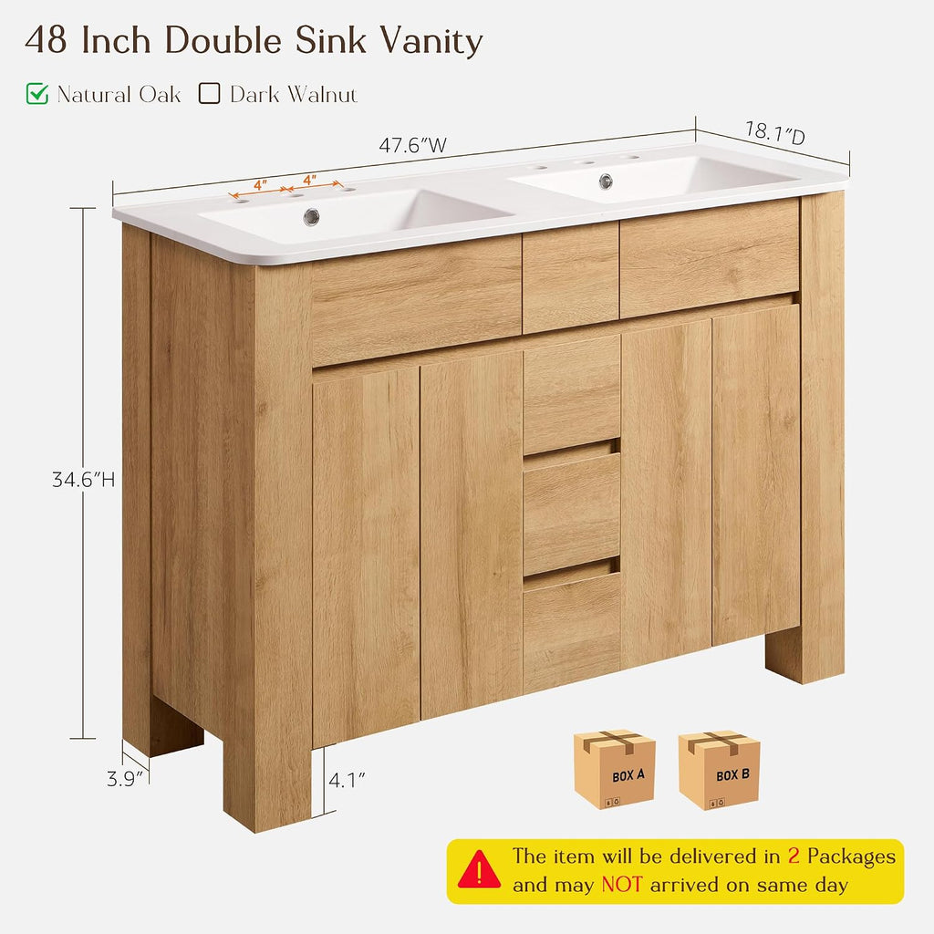 T4TREAM 47.6 Inch Modern Bathroom Vanity with Double Sink, Natural Oak