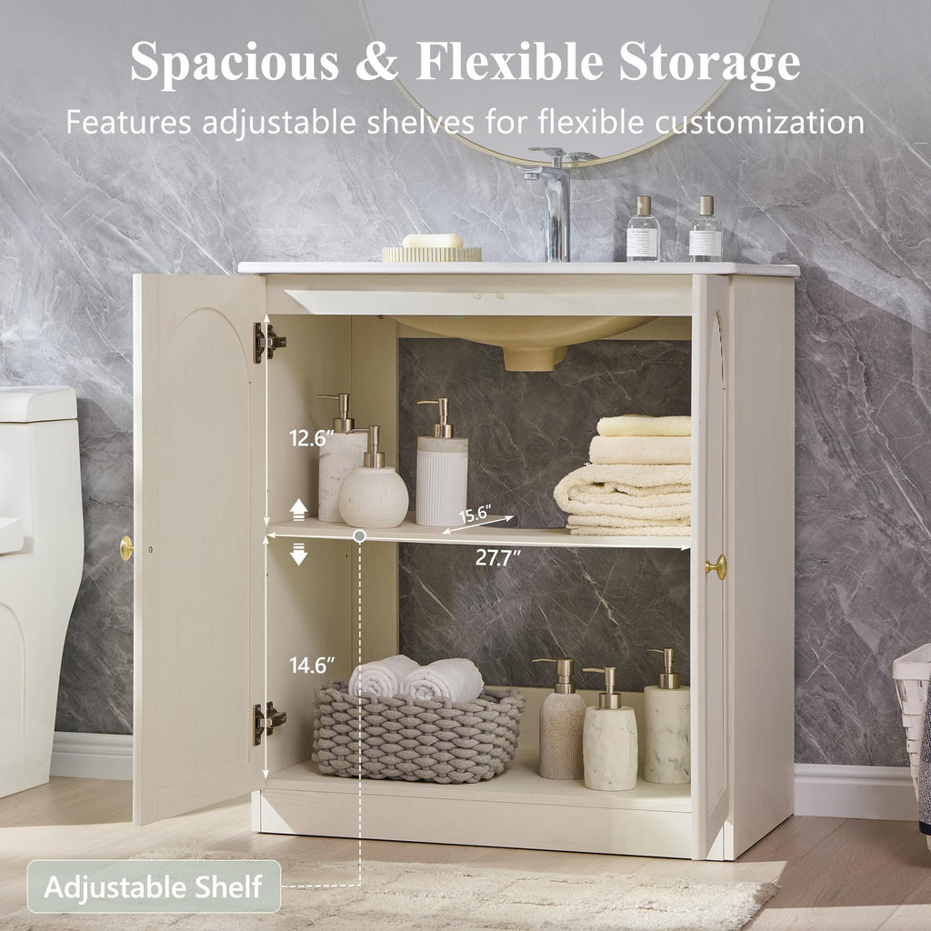 IFGET 30 Inch Bathroom Vanity with Sink, Arched Fluted Design, Natural Oak