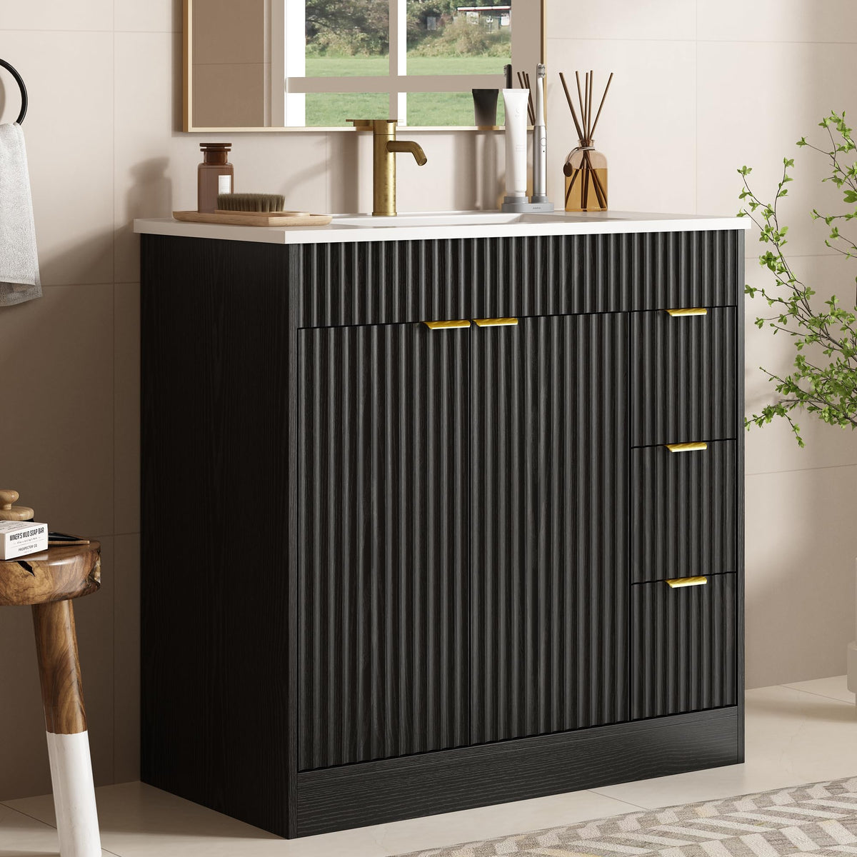 36" Bathroom Vanity with Sink Modern Oak