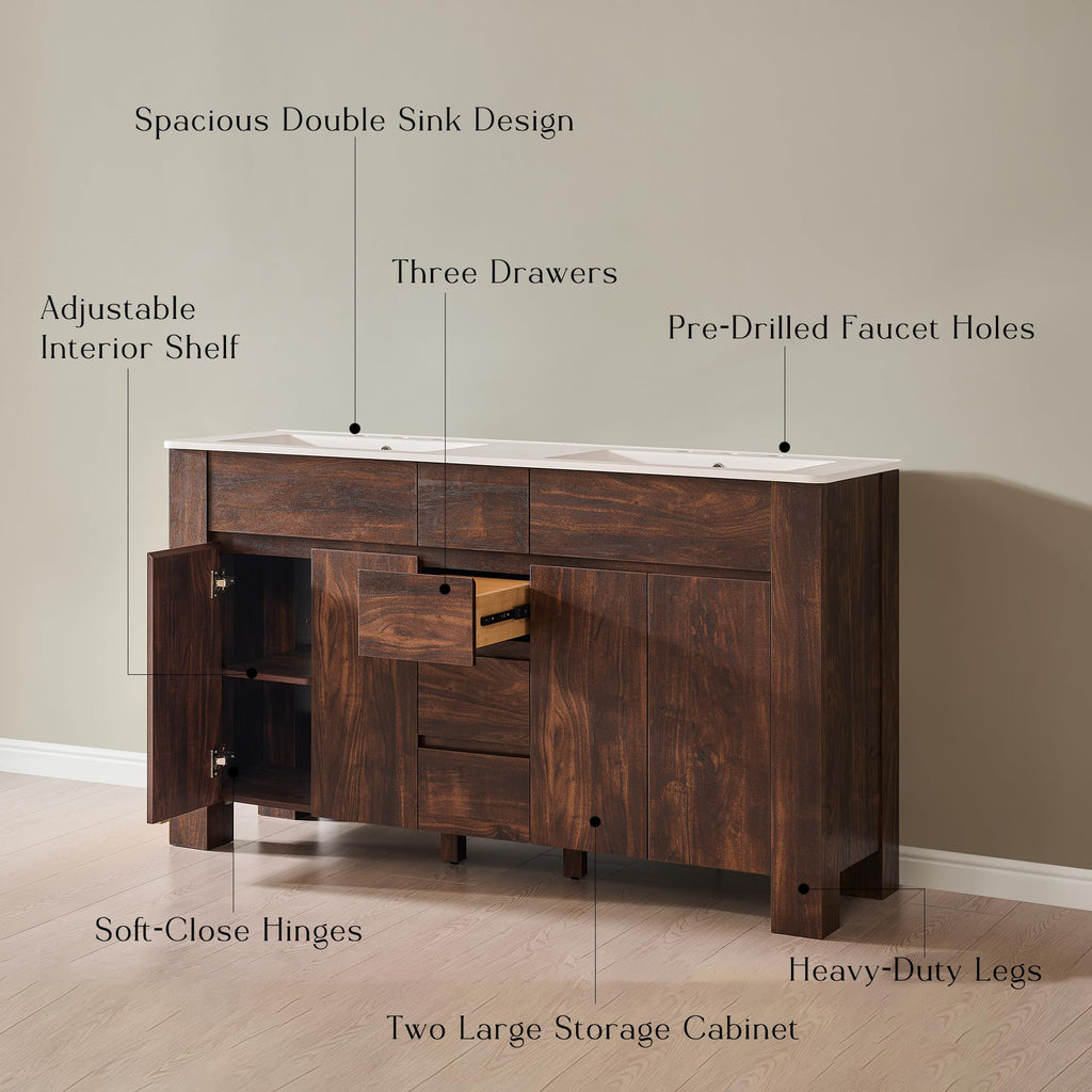 T4TREAM 47.6 Inch Modern Bathroom Vanity with Double Sink, Natural Oak