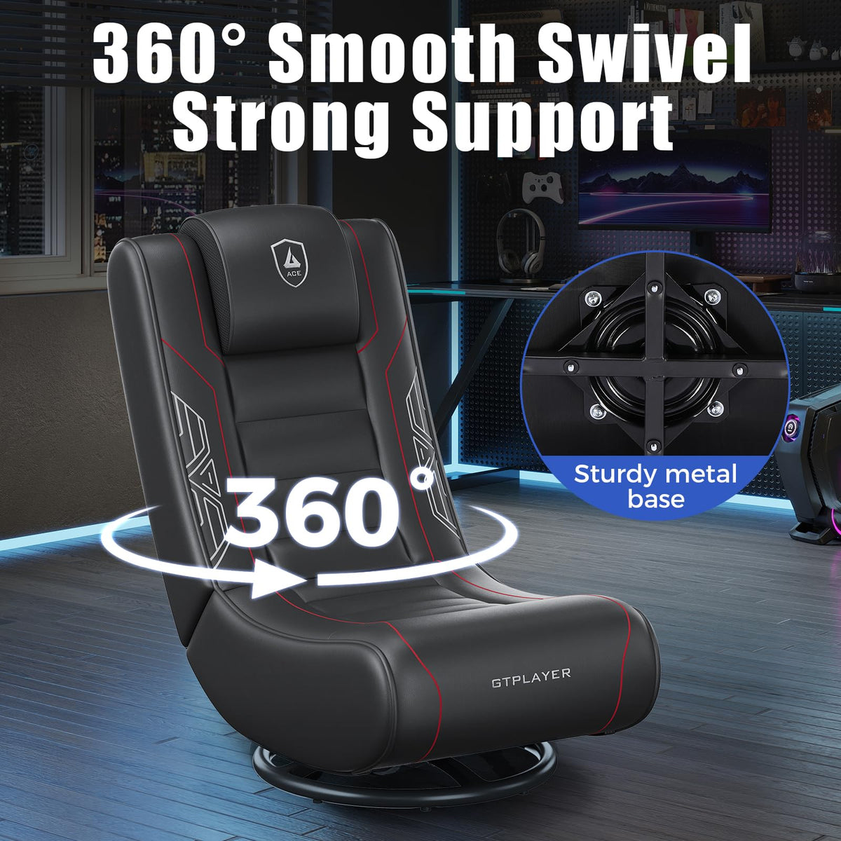GTPLAYER Floor Gaming Chair Foldable Swivel Floor Chairs for Kids Boys Comfy Video Game Seat with 360Â° Multipurpose for Gamers, Bedroom or Game Room(Black-Blue)