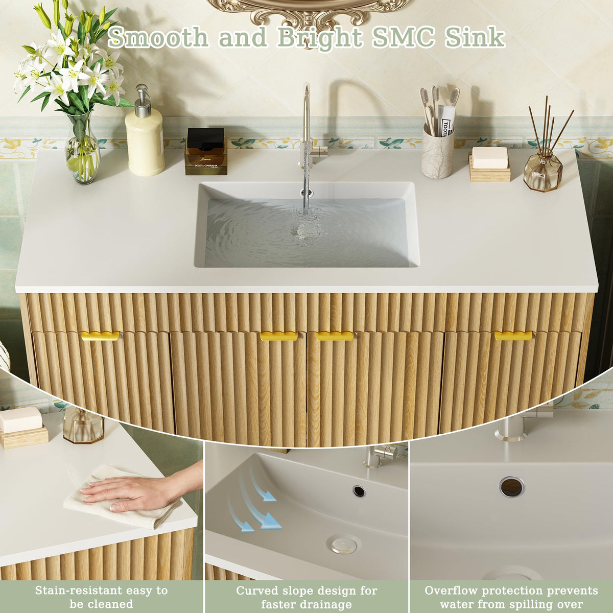 36" Bathroom Vanity with Sink Modern Oak